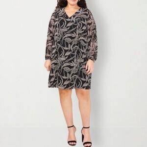 MSK Women's Long Sleeve Floral Fit + Flare Dress Size 2X